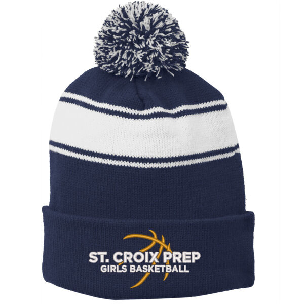 Sport-Tek® Stripe Pom Pom Beanie - Embroidered Logo Thumbnail