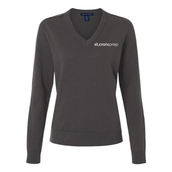 Women's New Classic V-Neck Sweater - Embroidered Logo Thumbnail
